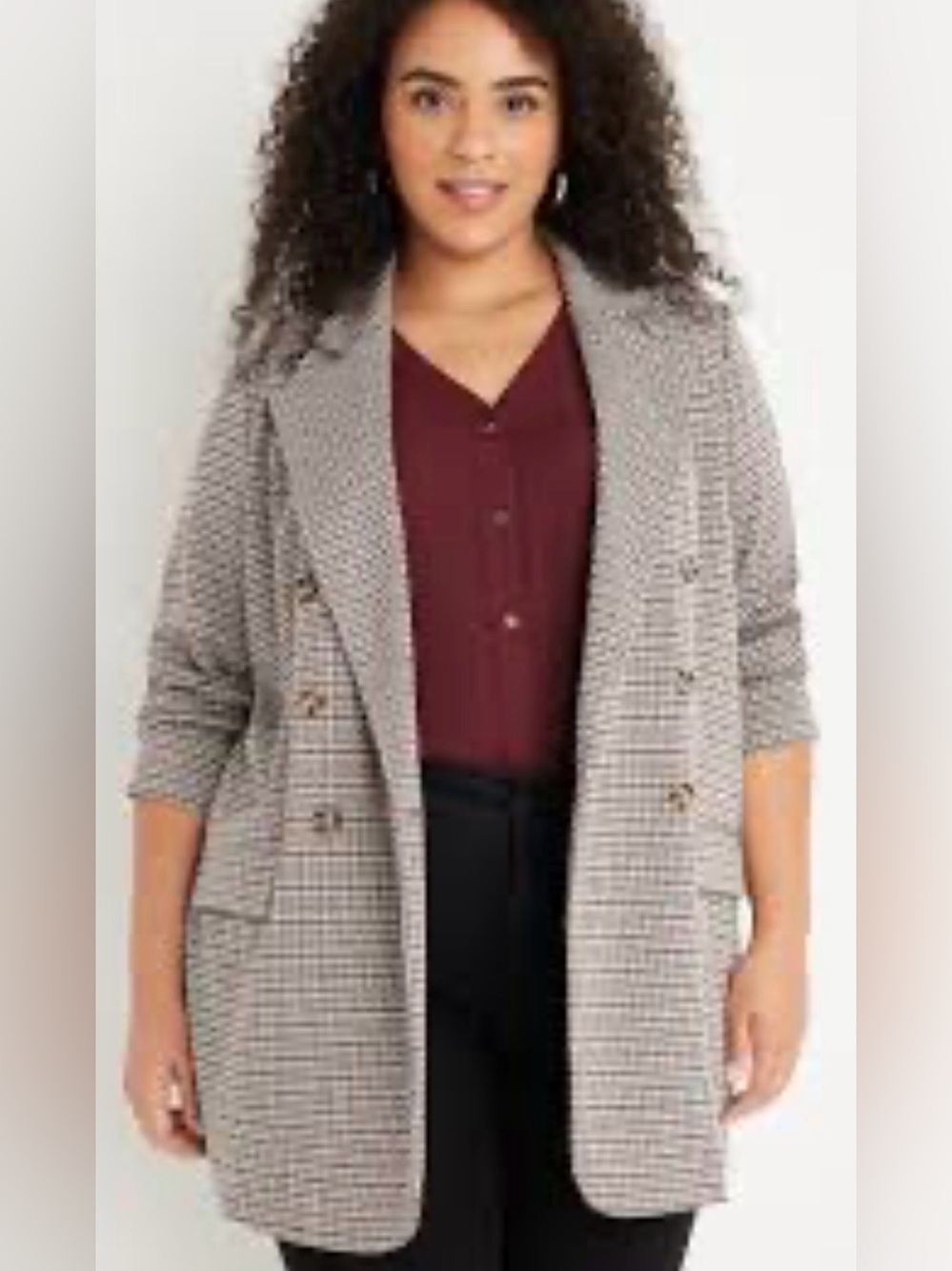 Maurices 2X Plaid Double Breasted Boyfriend Blazer Plus Size Longline